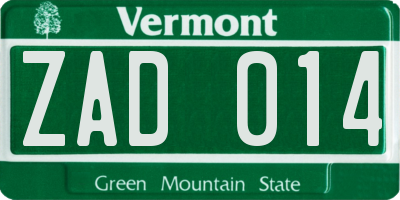 VT license plate ZAD014