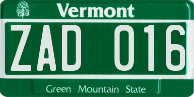 VT license plate ZAD016