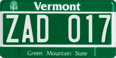 VT license plate ZAD017