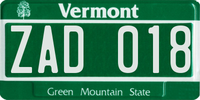 VT license plate ZAD018