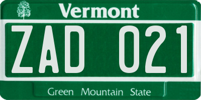 VT license plate ZAD021