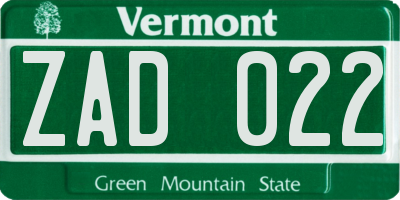 VT license plate ZAD022