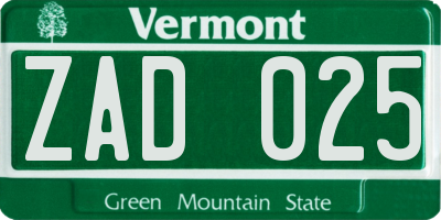 VT license plate ZAD025