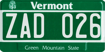 VT license plate ZAD026
