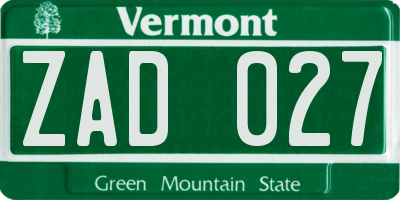 VT license plate ZAD027