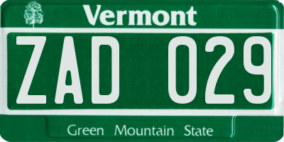 VT license plate ZAD029