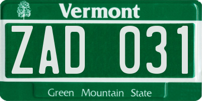 VT license plate ZAD031