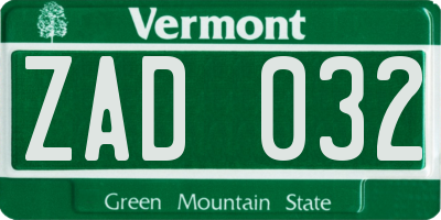 VT license plate ZAD032