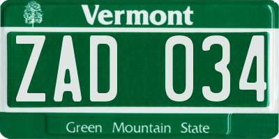VT license plate ZAD034