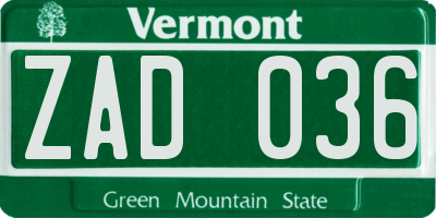 VT license plate ZAD036