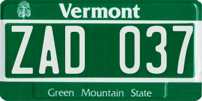 VT license plate ZAD037