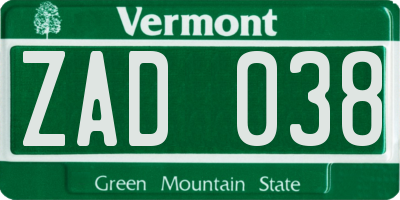 VT license plate ZAD038