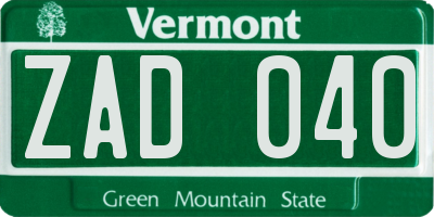 VT license plate ZAD040