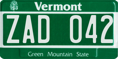 VT license plate ZAD042