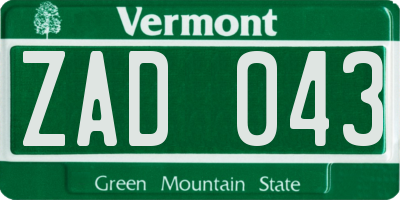 VT license plate ZAD043