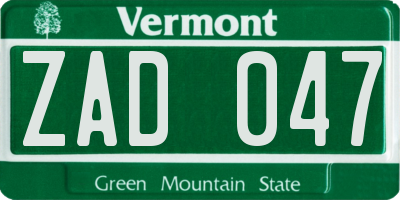 VT license plate ZAD047