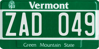 VT license plate ZAD049