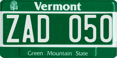 VT license plate ZAD050