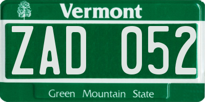 VT license plate ZAD052