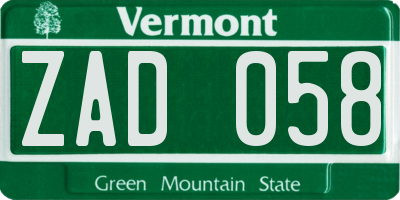 VT license plate ZAD058