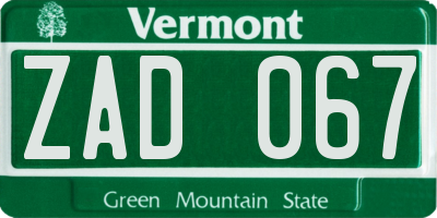 VT license plate ZAD067