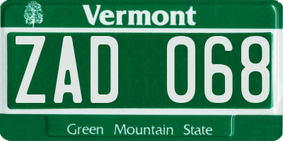 VT license plate ZAD068