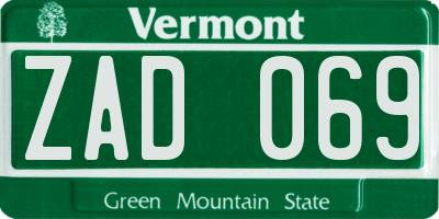 VT license plate ZAD069