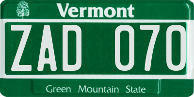 VT license plate ZAD070