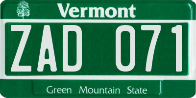 VT license plate ZAD071