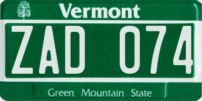 VT license plate ZAD074