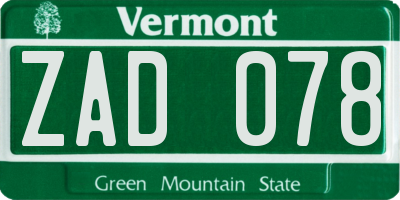 VT license plate ZAD078