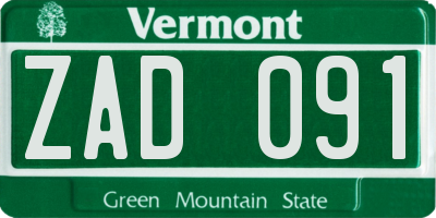 VT license plate ZAD091