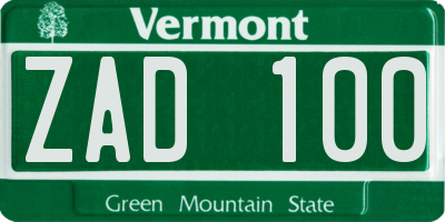 VT license plate ZAD100