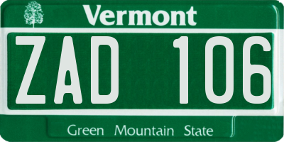 VT license plate ZAD106