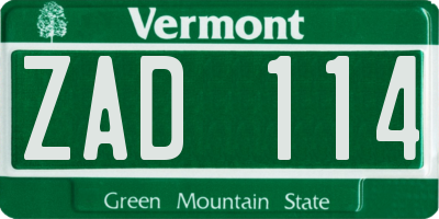 VT license plate ZAD114