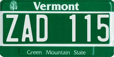 VT license plate ZAD115