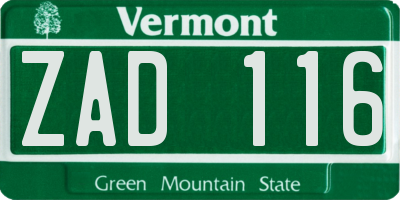 VT license plate ZAD116