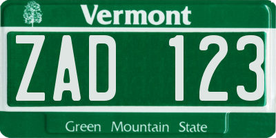 VT license plate ZAD123