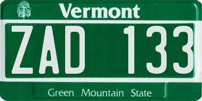 VT license plate ZAD133