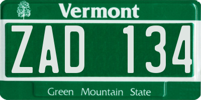 VT license plate ZAD134