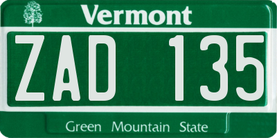 VT license plate ZAD135