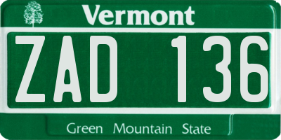 VT license plate ZAD136