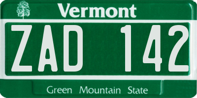 VT license plate ZAD142