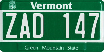 VT license plate ZAD147