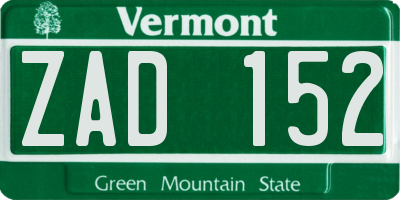 VT license plate ZAD152