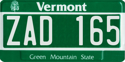 VT license plate ZAD165