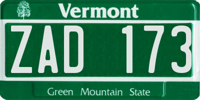 VT license plate ZAD173