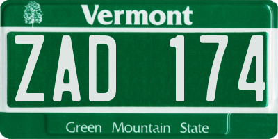 VT license plate ZAD174