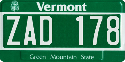 VT license plate ZAD178