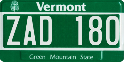VT license plate ZAD180